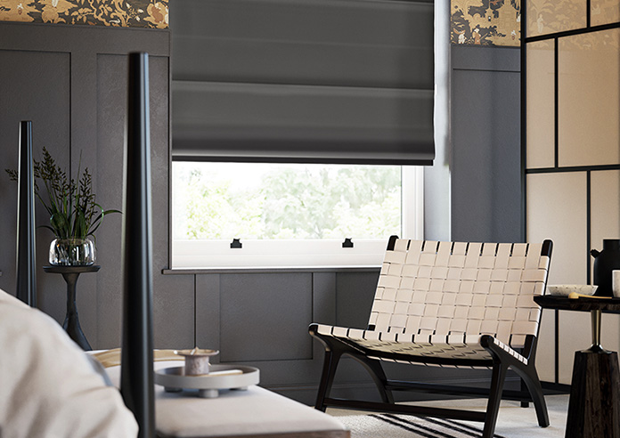 Akoya Faux Silk, Lustre Slate Grey - Motorised Roman Blind - Image 5